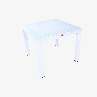 Градинска маса със стъкло 90x90 см бяла Zeugma Rattan MEVSIM